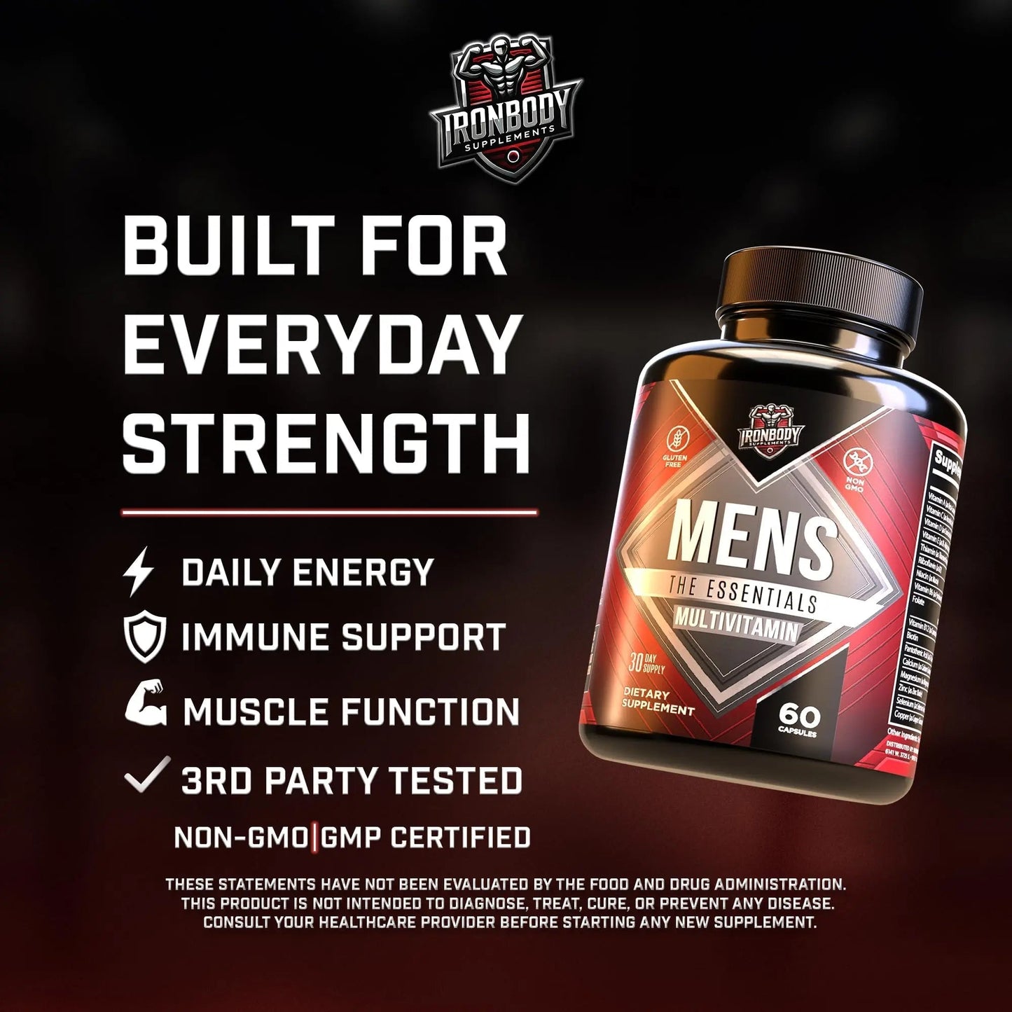 IronBody Supplements, Multivitamin for Men, Vitamins A, B, C, D, E, Zinc. Immune Support, Antioxidant Fruit and Energy Blend. 60 Capsules IronBody SupplementsBuy Supplements Australia
