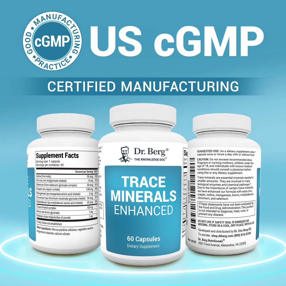 Dr. Berg Trace Minerals Enhanced Complex - Complete with 70+ Minerals Including 10 mg of Zinc - Dietary Supplement - 60 Capsules