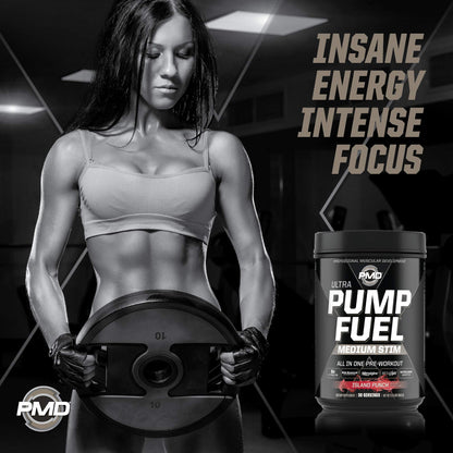 PMD Sports Ultra Pump Fuel - Pre Workout - Island Punch (30 Servings) Sports Omega Cuts Elite Thermogenic Fat Burner (90 Softgels)