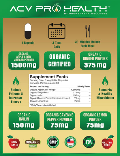 Certified Organic Apple Cider Vinegar Capsules Pro with Mother Acv Pills Detox Promethean WellnessBuy Supplements Australia