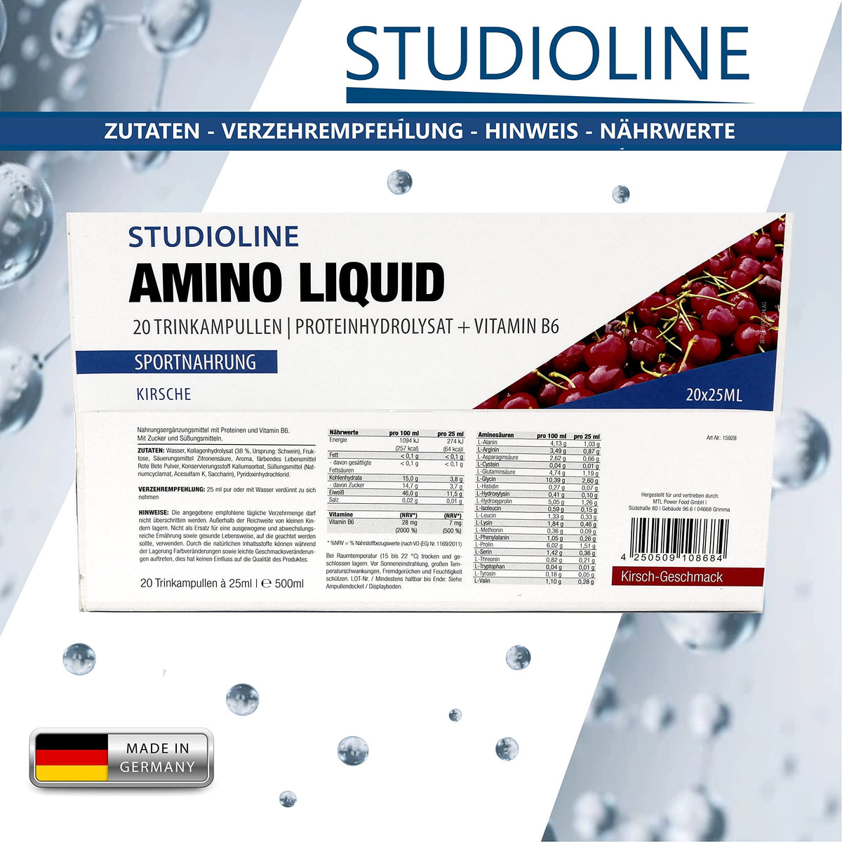 Amino Liquid 20 Ampoules of 25 ml Amino Acids, BCAA, EAA - Perfect for All Sports