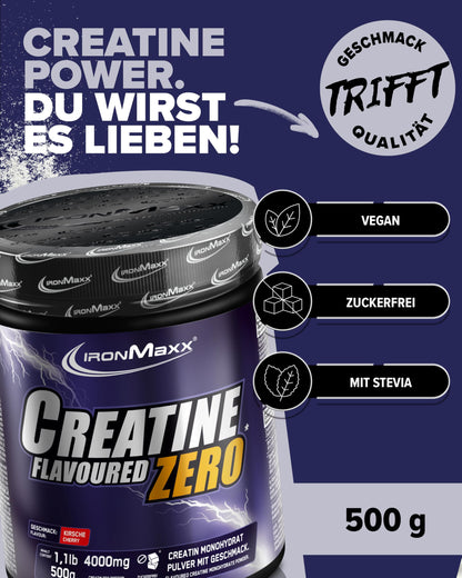 IronMaxx Creatine Powder Flavoured Zero - Kirsche 500g Dose | Hochdosiert Mit 4500Mg Kreatin Monohydrat Pro Portion | Vegan Und Zuckerfrei