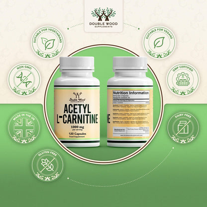 DW L Carnitine Capsules | 120 High Dose Acetyl L Carnitine - 1000mg L-Carnitine Per Serving | GMO and Gluten Free L-Carnitine