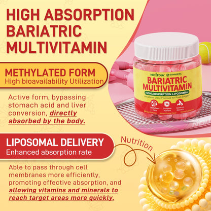 Liposomal Methylated Bariatric Multivitamin Gummies with Iron for Women & Men, High Absorption Multivitamin w/CoQ 10, Probiotic, Digestive Enzymes Support Gastric Bypass & Sleeve Recover, Energy,1Pack NextdiaBuy Supplements Australia