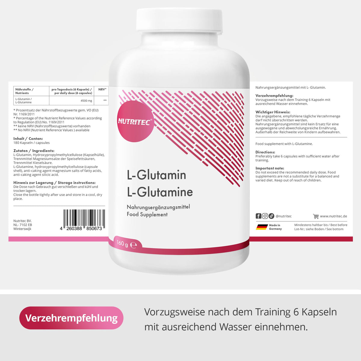 Buy ​L-Glutamine 750 mg 180 Capsules High Dose Dietary Supplement - OmniHealthRx Usa supplements