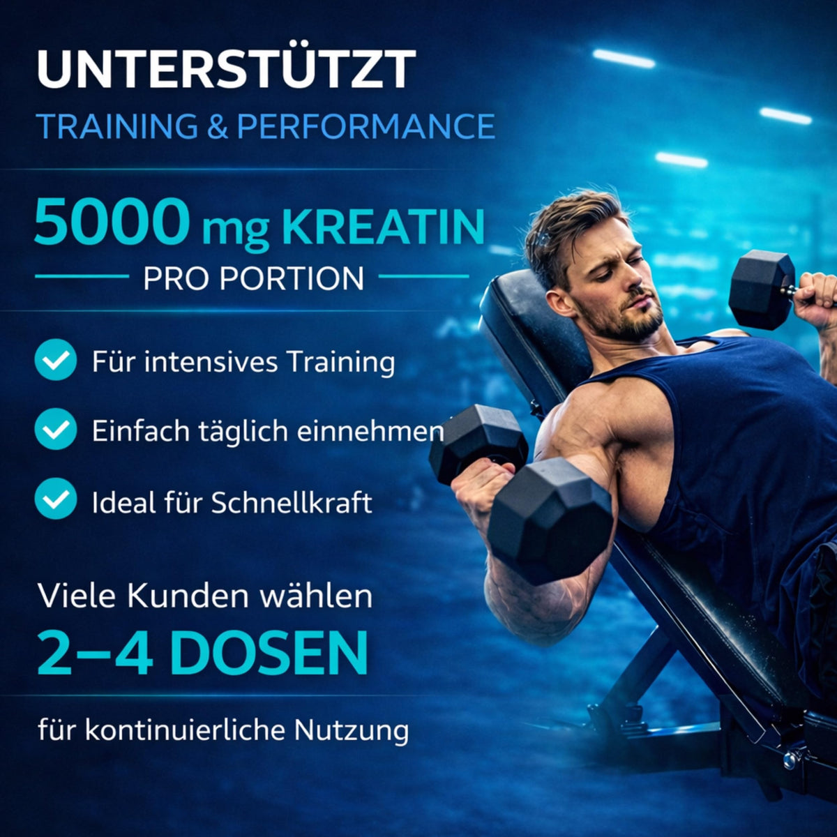 Creatine Monohydrate Gummies - 5000 mg Creatine per Serving - Fruit Gums for Muscle Building & Performance - 120 Gummies Blueberry - Flavour - Low Sugar - Free from Gluten, Lactose, Soy