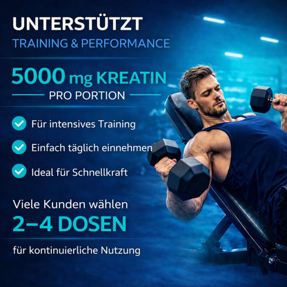 Creatine Monohydrate Gummies - 5000 mg Creatine per Serving - Fruit Gums for Muscle Building & Performance - 120 Gummies Blueberry - Flavour - Low Sugar - Free from Gluten, Lactose, Soy