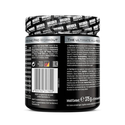 Weider Total Rush 2.0 Powder, 375 g, Cranberry | High-intensity pre-workout powder, with L-citrulline, L-arginine, creatine and caffeine
