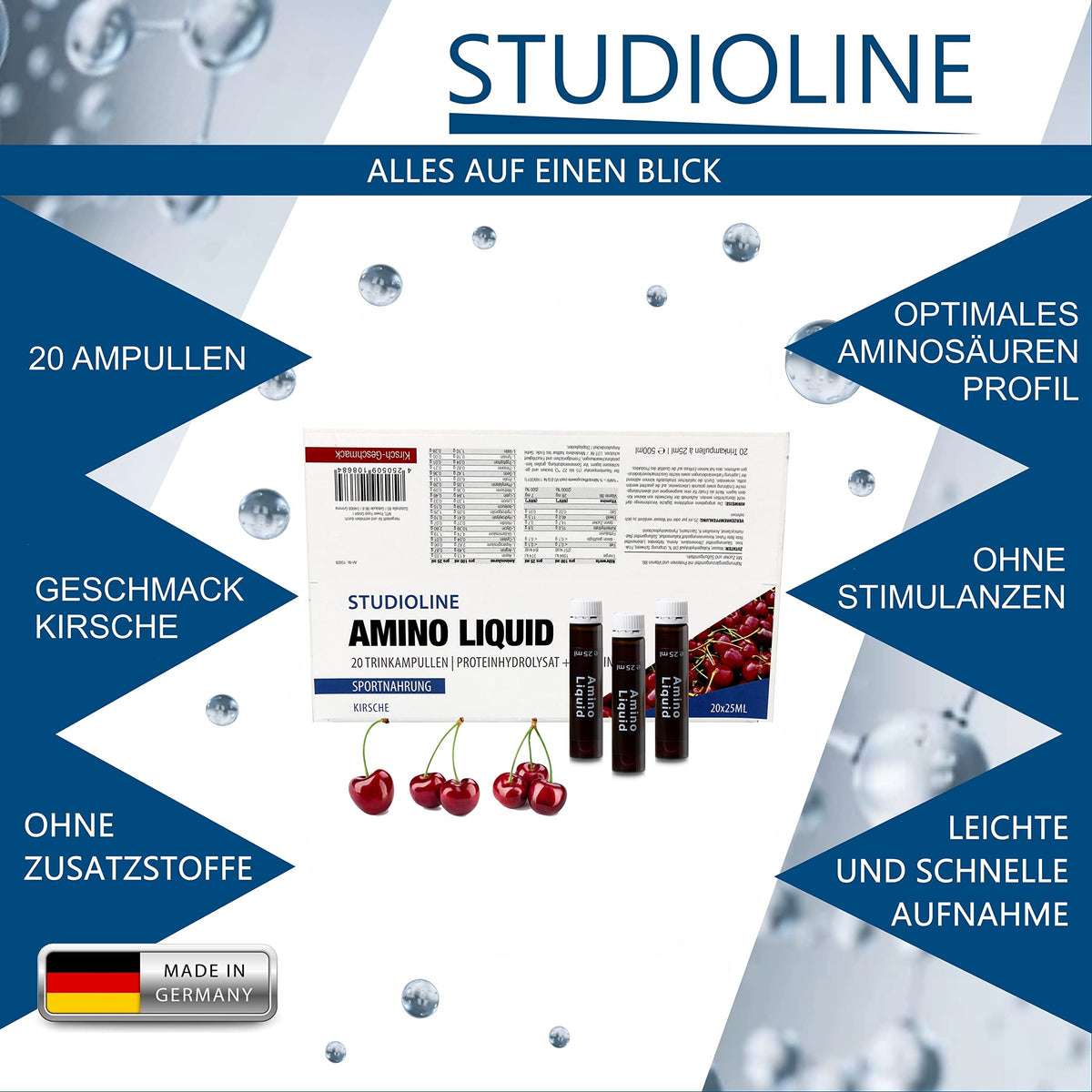 Amino Liquid 20 Ampoules of 25 ml Amino Acids, BCAA, EAA - Perfect for All Sports