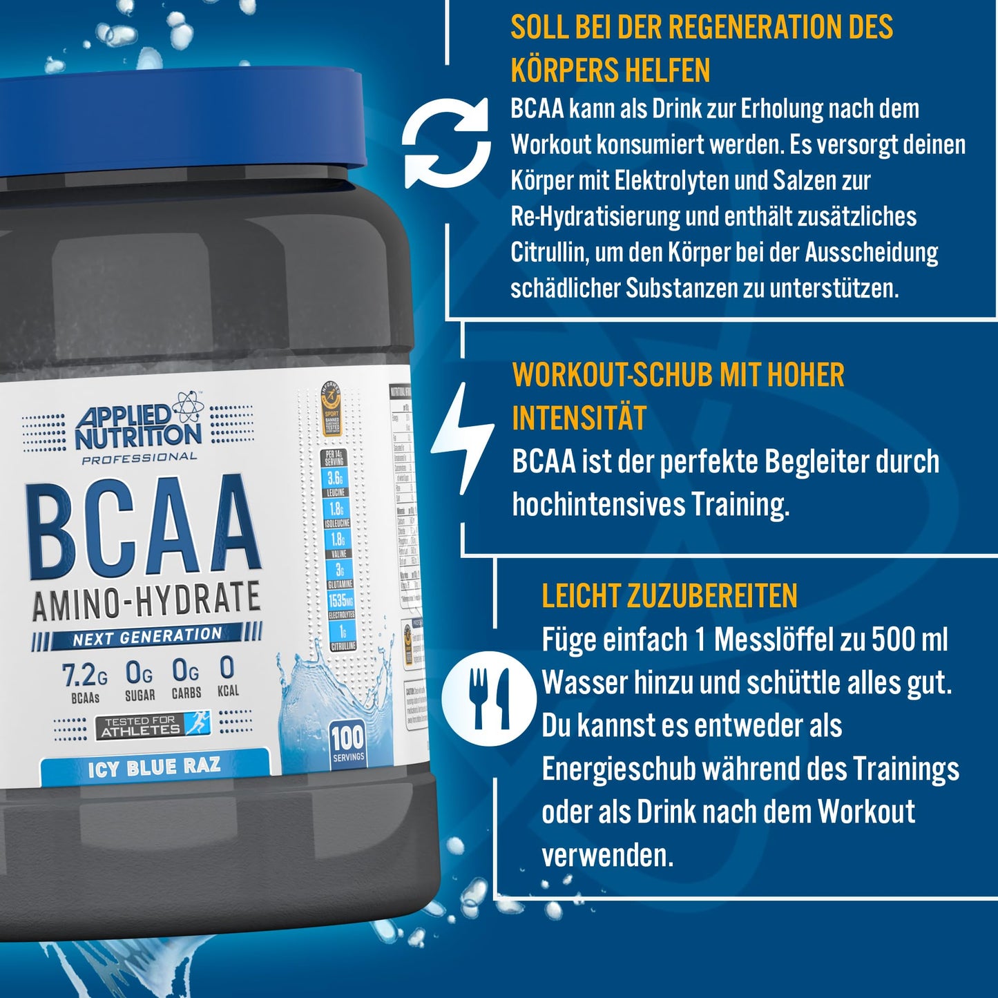 Applied Nutrition BCAA Powder - Dietary Supplement Bcaas - Branched Chain | Amino Acids, Amino Hydrate Intra Workout & Energy Drink Regeneration