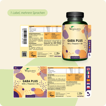 Vegavero Gaba Capsules High Dose 120 Pieces - 1000 mg Gaba with L-Theanine from Green Tea Extract & Vitamin B6 - Gamma Aminobutyric Acid Vegan - No Additives