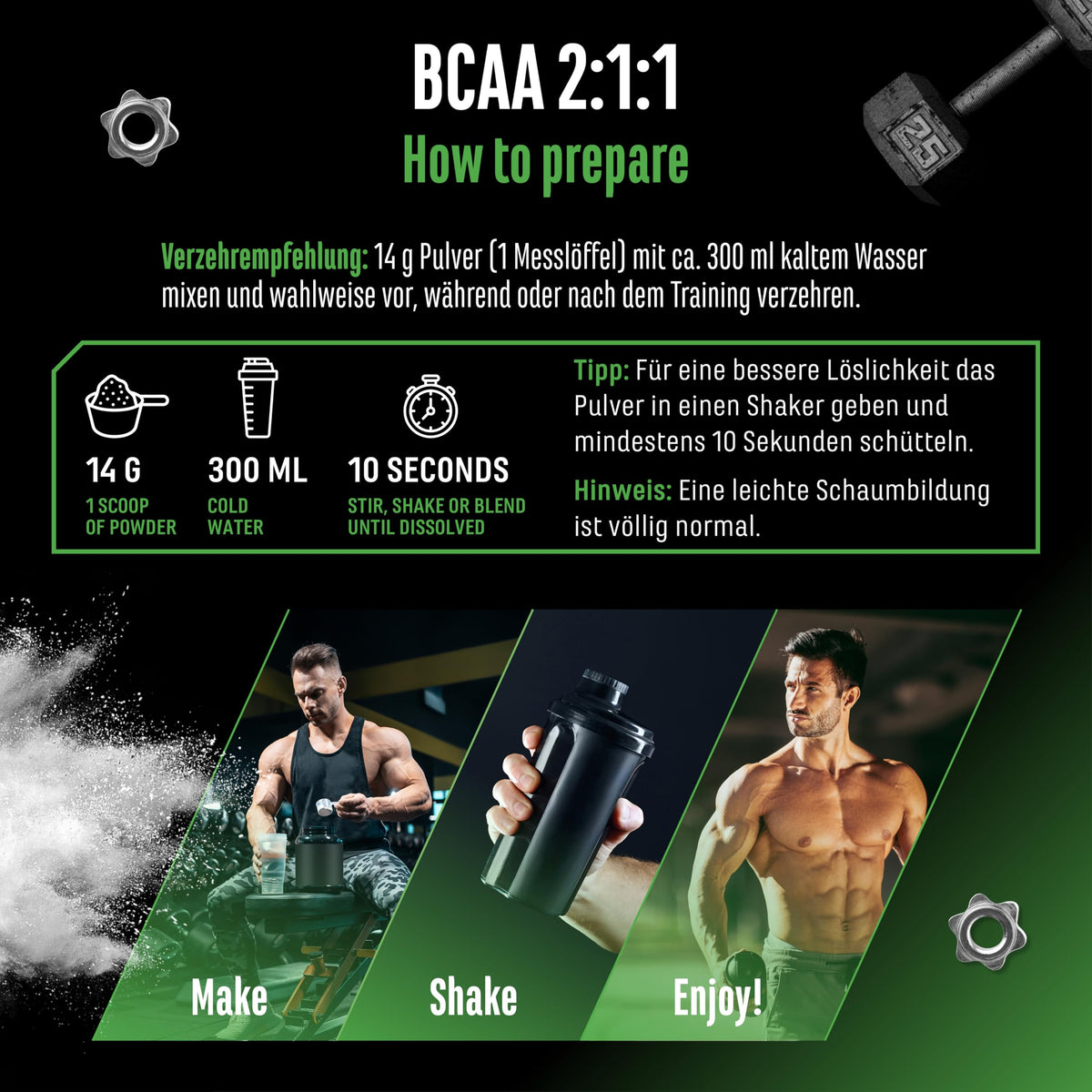 Gen German Elite Nutrition BCAA 2:1:1 Powder - 500 g - 35 Applications | With leucine - isoleucine - valine - neutral in taste - vegetable fermentation - without unnecessary additives - vegan