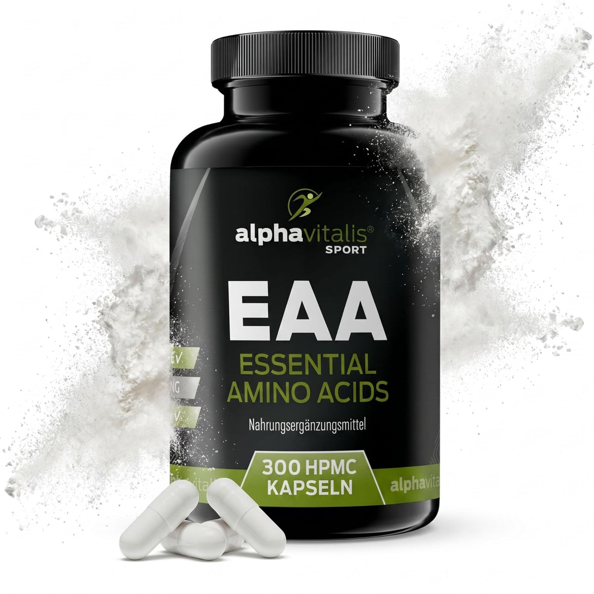 EAA Vegan Capsules - 8 Essential Amino Acids Including BCAA - Pack of 300 | MAP8 Multi Amino Pattern Code - optimally dosed, made from vegetable fermentation and without magnesium stearate