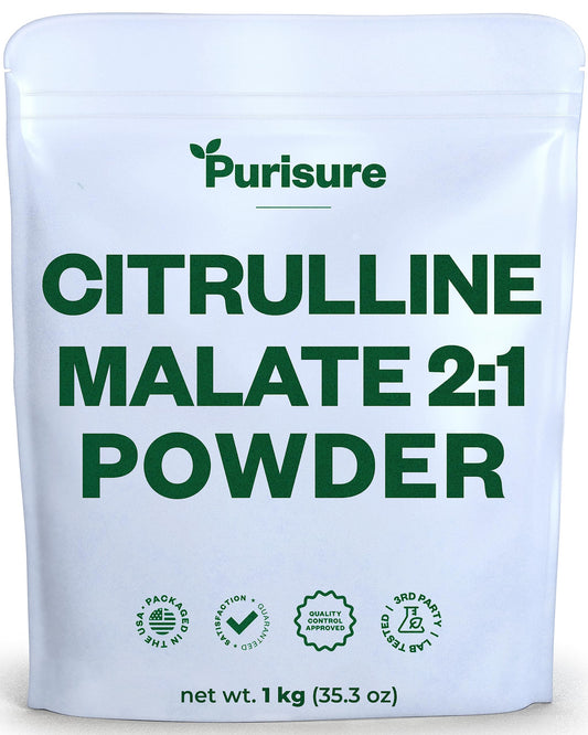 Purisure Citrulline Malate 2:1 Powder, 1 kg, Citrulline Supplement and Citrulline Nitrate