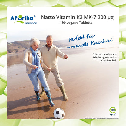 Aportha Natto Vitamin K2 – Menaq Uinon Mk7 200 mcg Hochdosiert – 190 Vegan Tablets – 95 +% All Trans Menaq Uinon 7 | High dose, vegan, high-quality Natto K2 vitamin easy to swallow, dietary supplement Vit K2, vitamin K 2