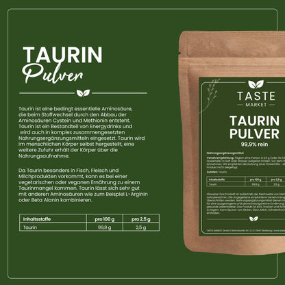 200 g Taurine Powder - Choice of Sizes - No Additives - 99.9% Pure - Muscle Building - Amino Acid Powder