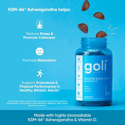 Goli Ashwagandha & Vitamin D Gummy - 300 Count - Mixed Berry, KSM-66, Vegan, GoliBuy Supplements Australia