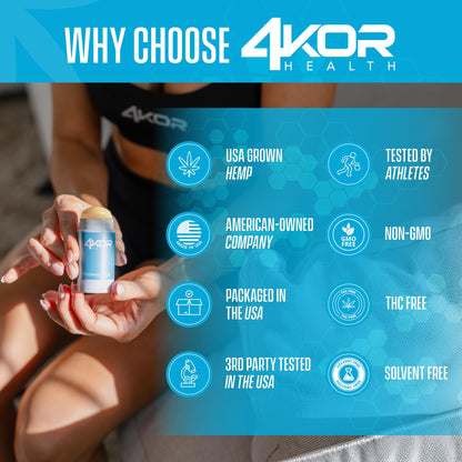 4KOR Hemp Infused Balm Stick – Topical Skin Balm with Cooling & Warming Sensation | Portable, Non-Greasy Twist-Up | 1 oz 4KOR FitnessBuy Supplements Australia