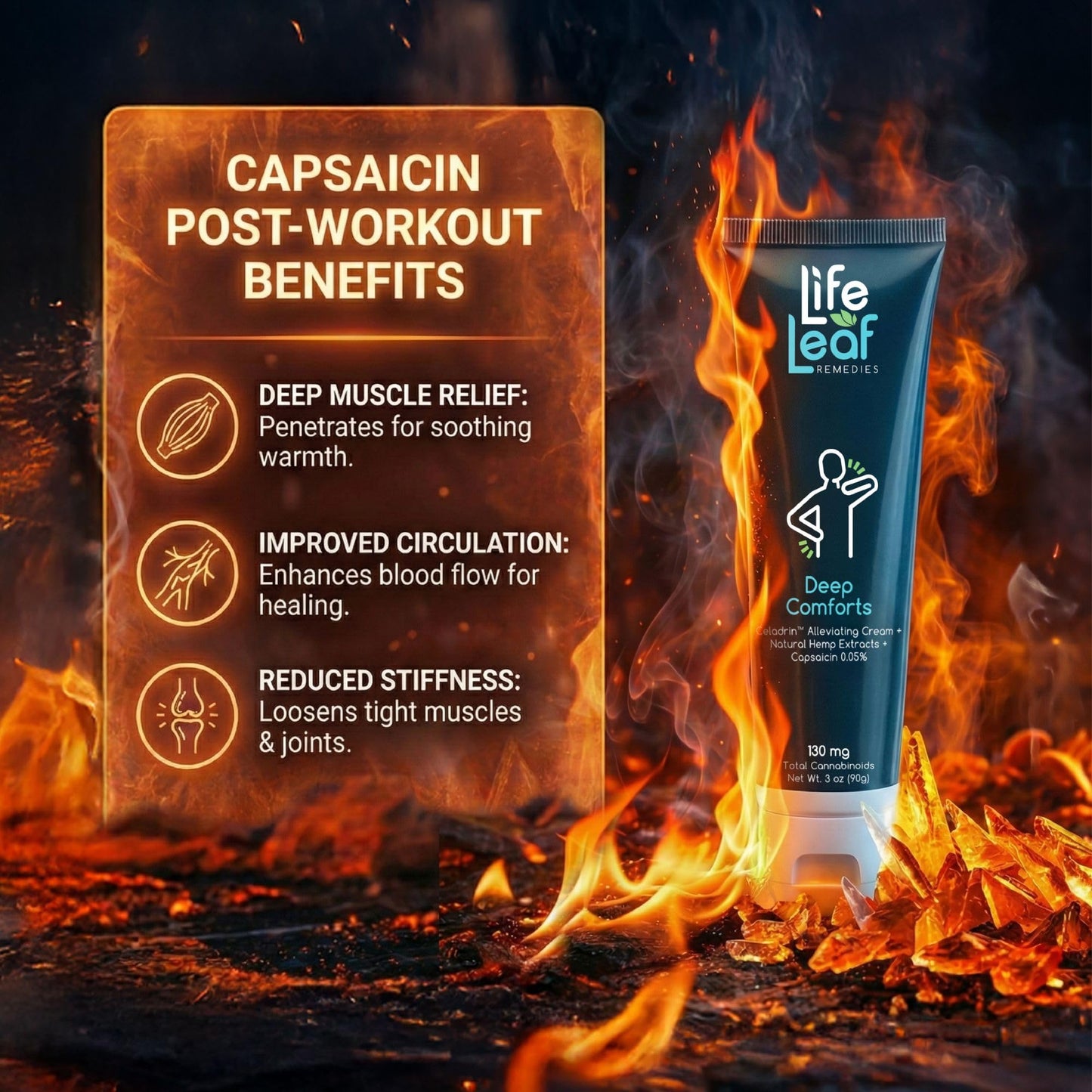 Capsaicin Cream (.05%) - Extra Strength Joint & Muscle, Knee & Back, Neck & Shoulder, Sore Muscle Cream with Capsaicin, Menthol, Celadrin and Hemp - Non-Greasy 3 OZ Deep Comforts by Life Leaf Life Leaf RemediesBuy Supplements Australia
