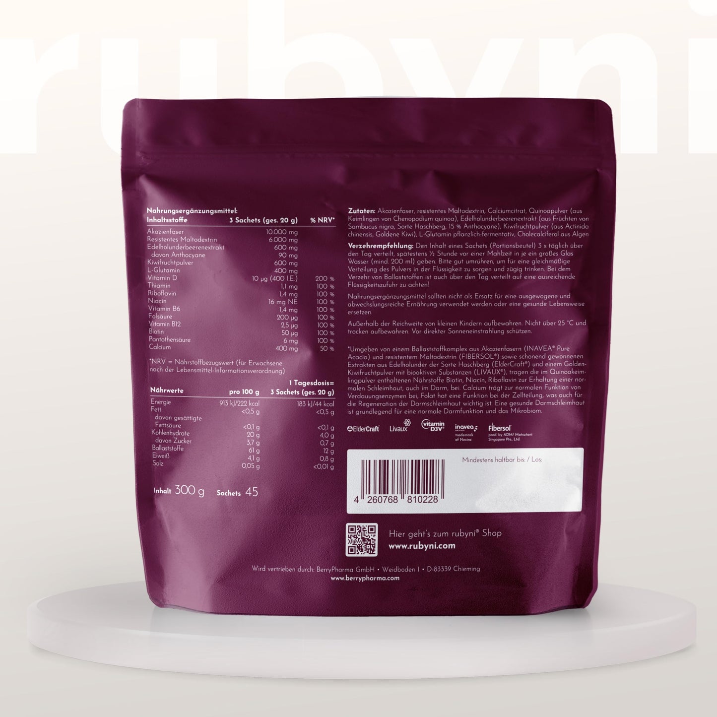 Mucosa Powder for Intestinal Mucosa & Microbiome - 45 Sachets | Fibre complex with calcium, biotin, niacin and riboflavin - vegan, gluten and lactose free