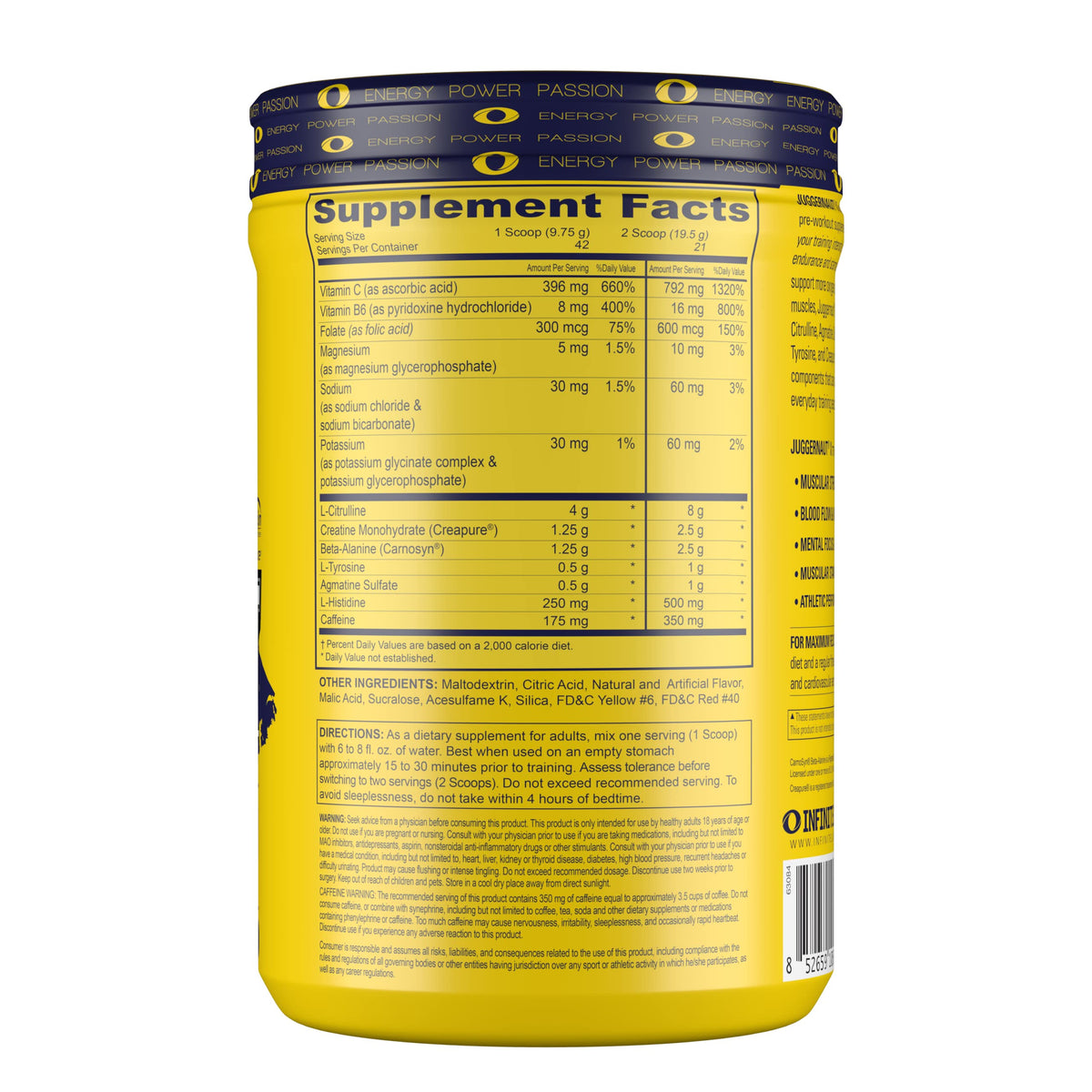 Infinite Labs Juggernaut X Ultimate Punch Pre Workout Supplement with Citrulline, Creatine, Beta Alanine, 14.4 oz, 42 Servings, Pre Work Out Supplements for Women and Men