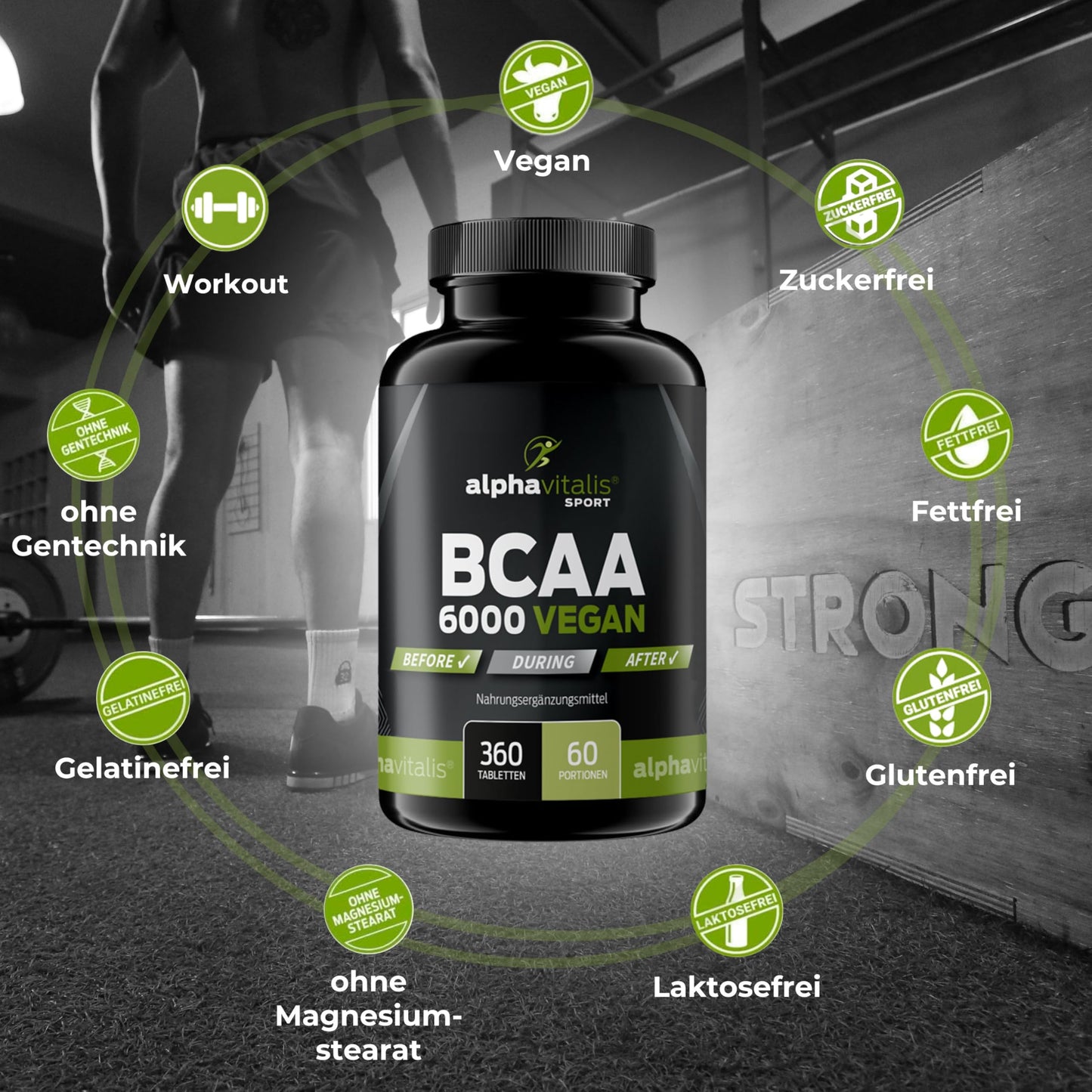 BCAA Mega Tabs 1000Mg Pure BCAAs, Vegan, Gluten Free, Lactose Free, Each Alphavitalis Sport – 360 Tablets – 2 Month Course Essential Amino Acids/Hochdosierte BCAAs for a hard Workout, , , | 360 pieces with L-leucine, L-valine and L-isoleucine