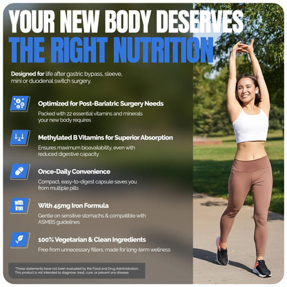 Shiny Leaf Methylated Bariatric Multivitamin with Iron 45mg – Once Daily Capsule, Made in USA, ASMBS Compliant Bariatric Vitamins Shiny LeafBuy Supplements Australia