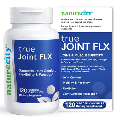 NatureCity True-Joint FLX Joint Supplement Formula (120 Capsules) | TamaFlex, NEM Eggshell Membrane, Levagen+ PEA & CuberUp | Supports Joint Comfort, Flexibility, Mobility, Function & Cartilage Health NatureCityBuy Supplements Australia