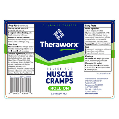 Theraworx Relief for Muscle Cramps Roll-On Fast-Acting Muscle Spasm, Leg Soreness with Magnesium Sulfate - 2.5 oz - 1 Count TheraworxBuy Supplements Australia