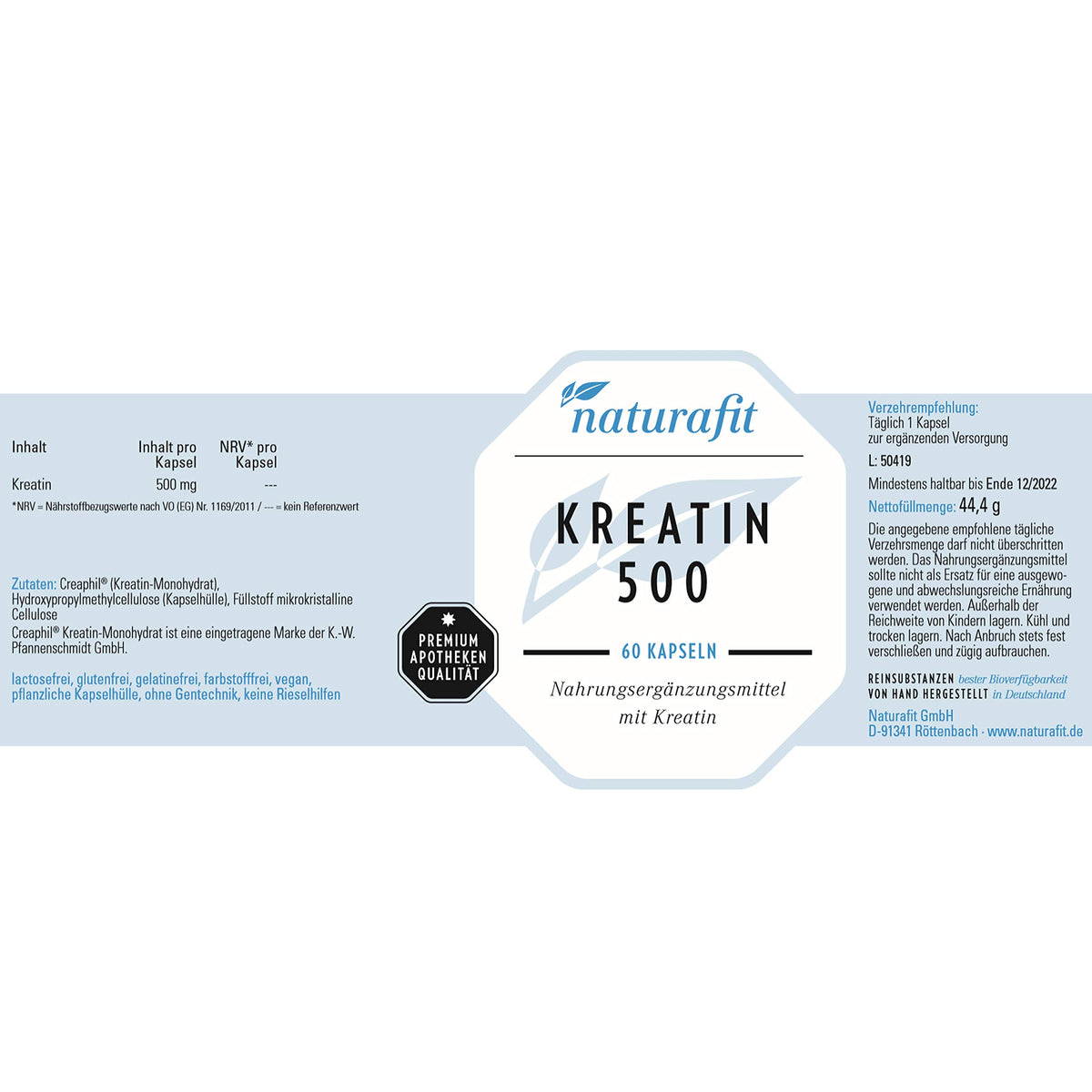 naturafit Creatine 500 Capsules, Pack of 60 Capsules