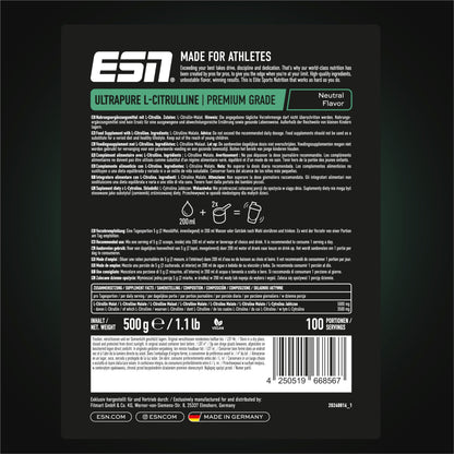 ESN Ultrapure L-Citrulline, 500g Bag, 100 Servings, Vegan | Microfine, versatile and vegan