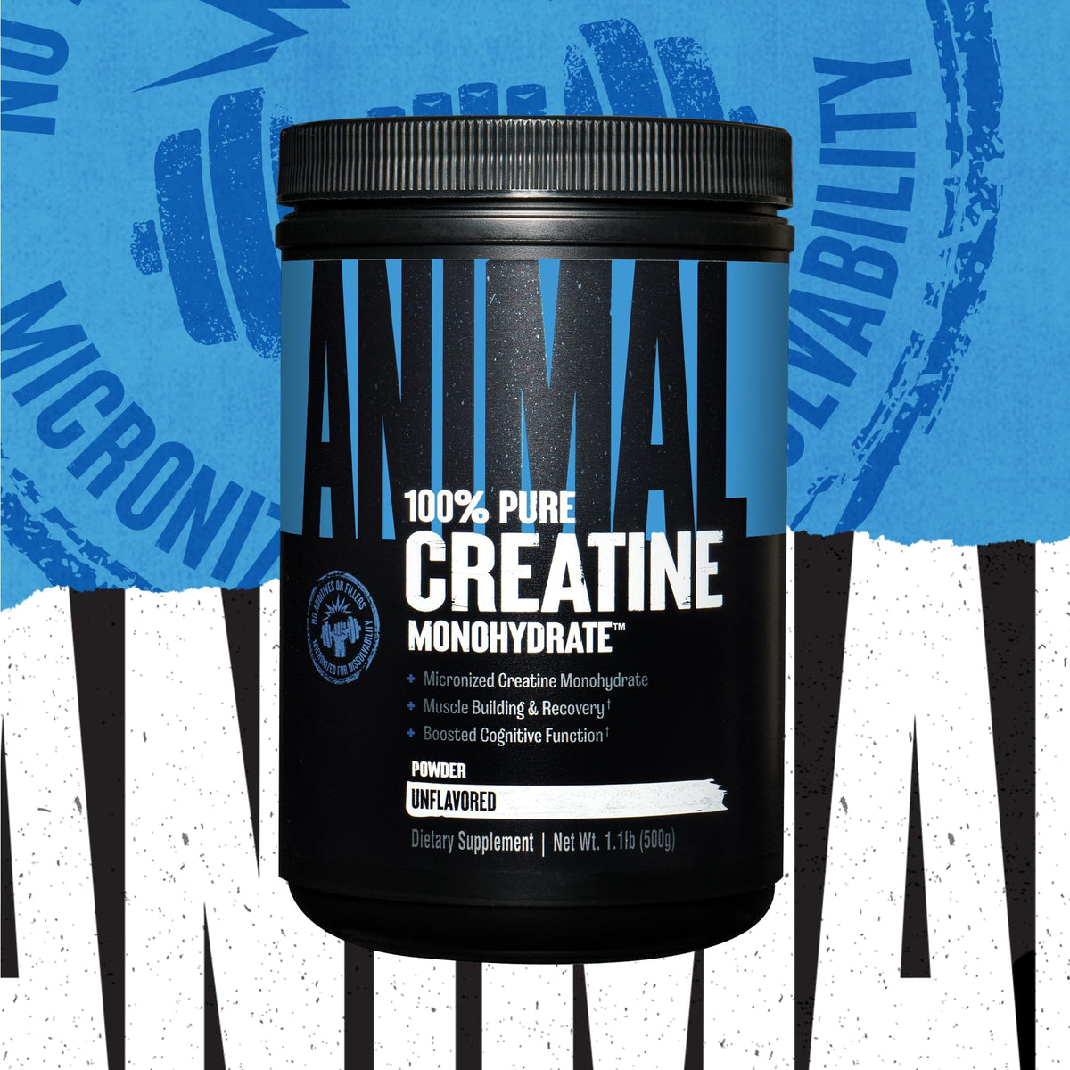 ANIMAL Pure Creatine Monohydrate Powder, 500 g | Pure micronised creatine monohydrate, 5 g creatine per serving, easily absorbable, neutral in taste