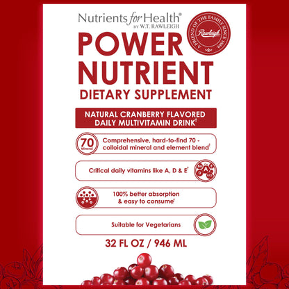 Rawleigh Power Nutrient: 32 fl oz for 1 Month - Cranberry Flavor, Daily Multivitamin Liquid Supplement for Men, Women with VIT. A - zinc & 70 Colloidal Trace Minerals, Vegetarian-Friendly, GMO Free RawleighBuy Supplements Australia