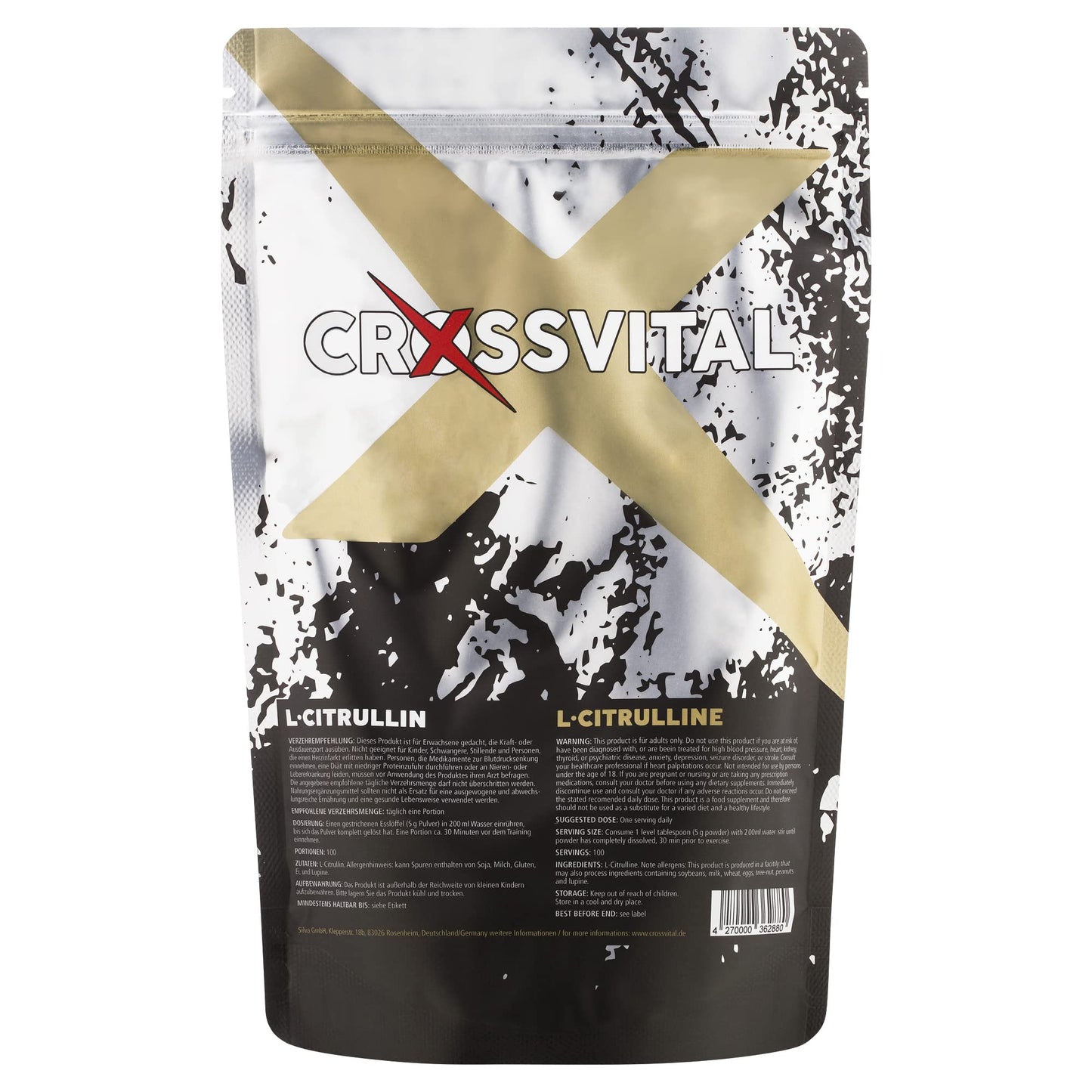 L-Citrullin Base Powder, CROSSVITAL I Vegan, 500 g, 100 Servings