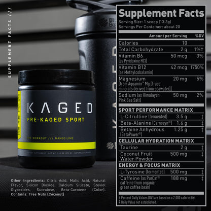 Kaged Pre Sport & Creatine Monohydrate Bundle | Mango Lime Pre + Unflavored Creatine | Energy, Endurance, & Strength Gains | Hydration Support | Banned Substance-Free | Premium Stack