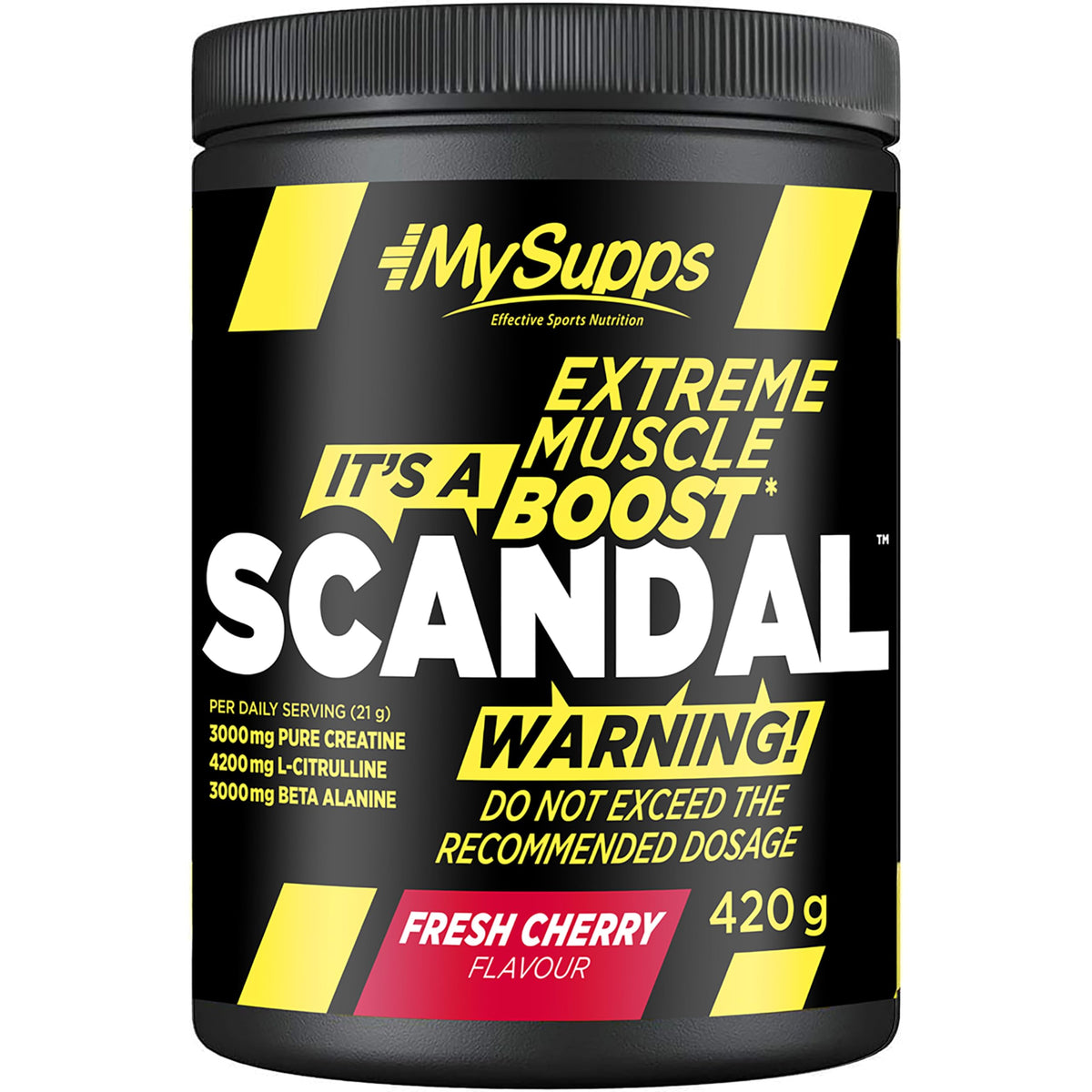 My Supps Scandal Extreme Muscle Pre Workout Training Booster - Fresh Cherry with Creatine, Citrulline, Beta Alanine, Caffeine & Tyrosine for Energy - 20 Servings 420 g