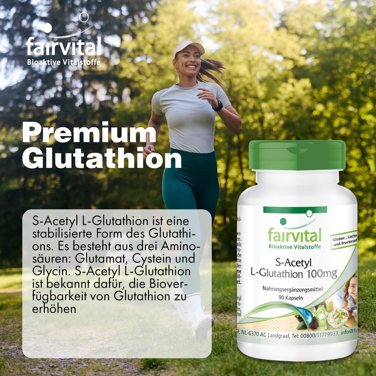 fairvital S-Acetyl L-Glutathione, 90 Vegan Capsules, Swallow-Friendly, Stable Glutathione Form, High Bioavailability, Quality Tested and High Dosage