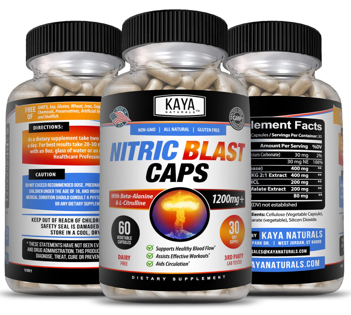 Kaya Naturals - Nitric Blast Potent All-Natural Herbal Supplement for Maximum Health Benefits | Pre-Workout | Increased Energy | Improved Nighttime Performance | - 60 Capsules