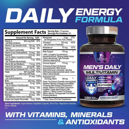 Multivitamin for Men - Advanced Supplement with Full-Spectrum Formula, Essential Vitamins A, C, D, E, & Zinc - High Potency B Vitamins Multi Nature's NutritionBuy Supplements Australia