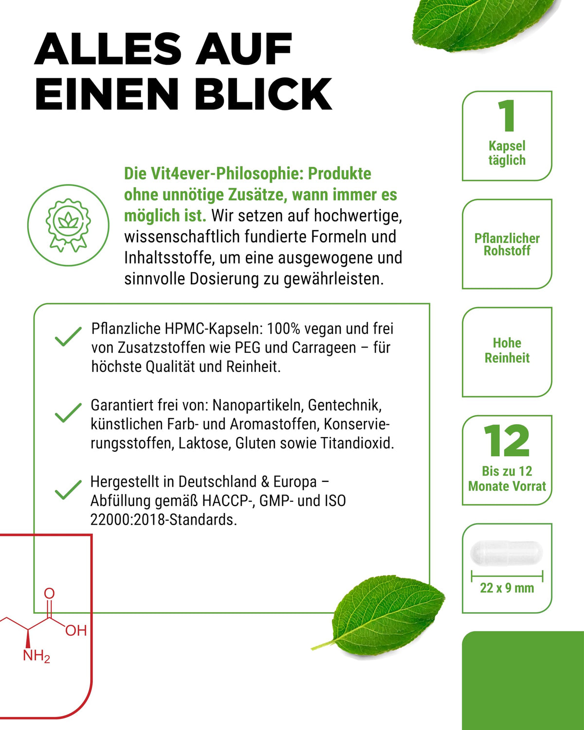 vit4ever L-Tryptophan - 365 Capsules - High Dose with 500 mg per Capsule | 12 months range - From vegetable fermentation - Without unnecessary additives - Vegan - Laboratory tested