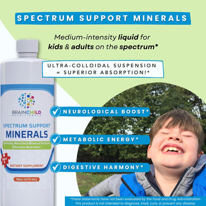 BrainChild Nutritionals Spectrum Support Minerals Liquid Supplement for Autism - Well Absorbed for Kids & Adults on the Spectrum, Ultra-Colloidal Suspension, Casein-Free, Unflavored 16oz BrainChild NutritionalsBuy Supplements Australia