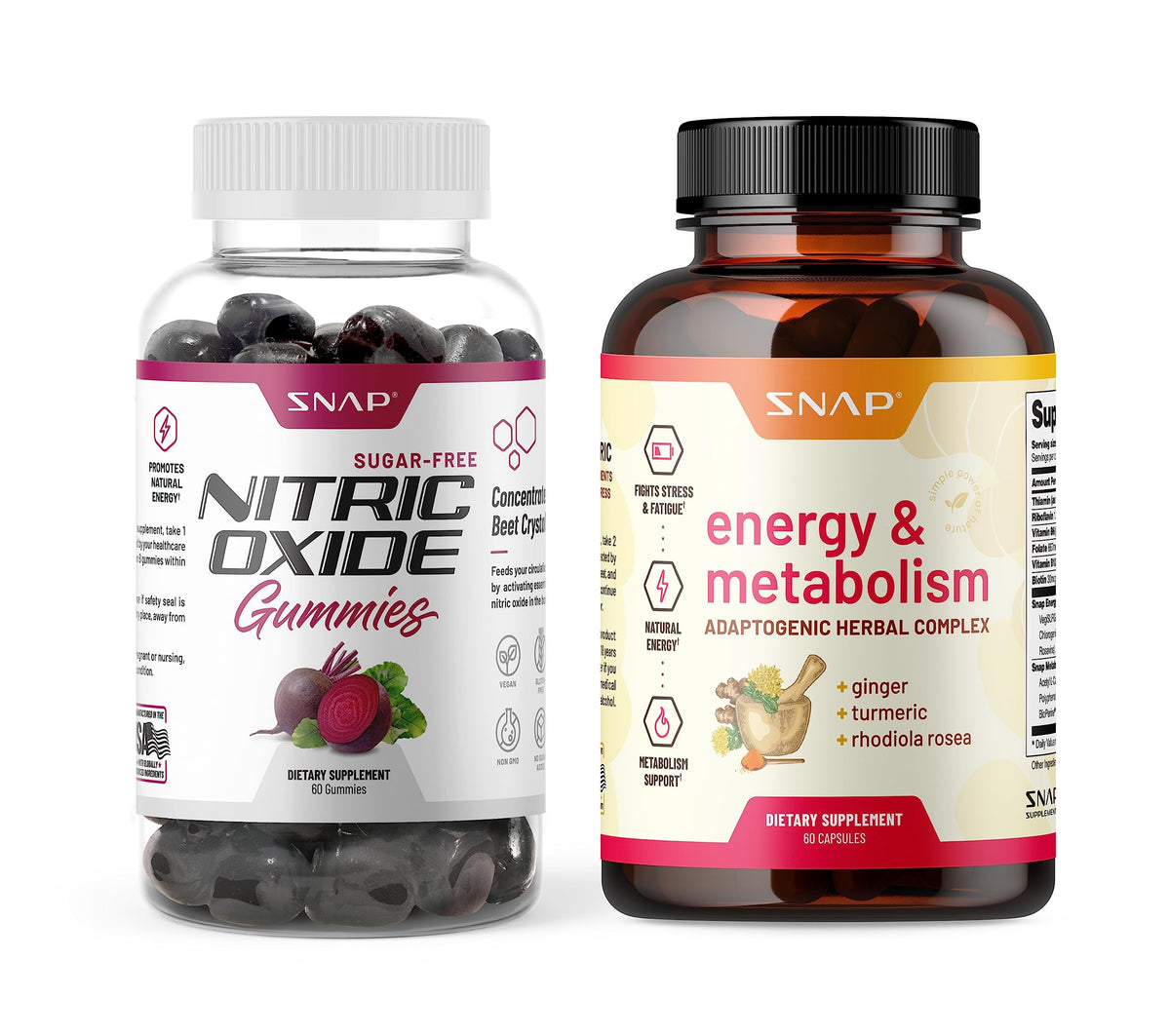 Snap Supplements Nitric Oxide Gummies and Energy Capsules