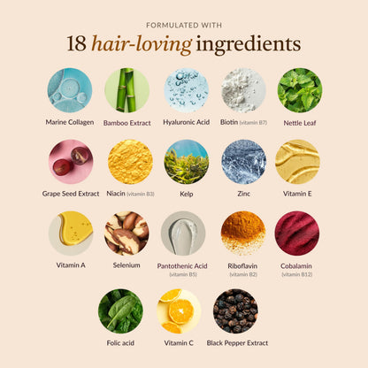 18-in-1 Hair Growth Supplement | Collagen, Hyaluronic Acid, Nettle, Silica, Biotin, Grape Seed Extract, Bamboo | Stronger, Thicker, Longer Hair – Supports Hair Volume, Shine, Scalp & Nail Health kaileaBuy Supplements Australia