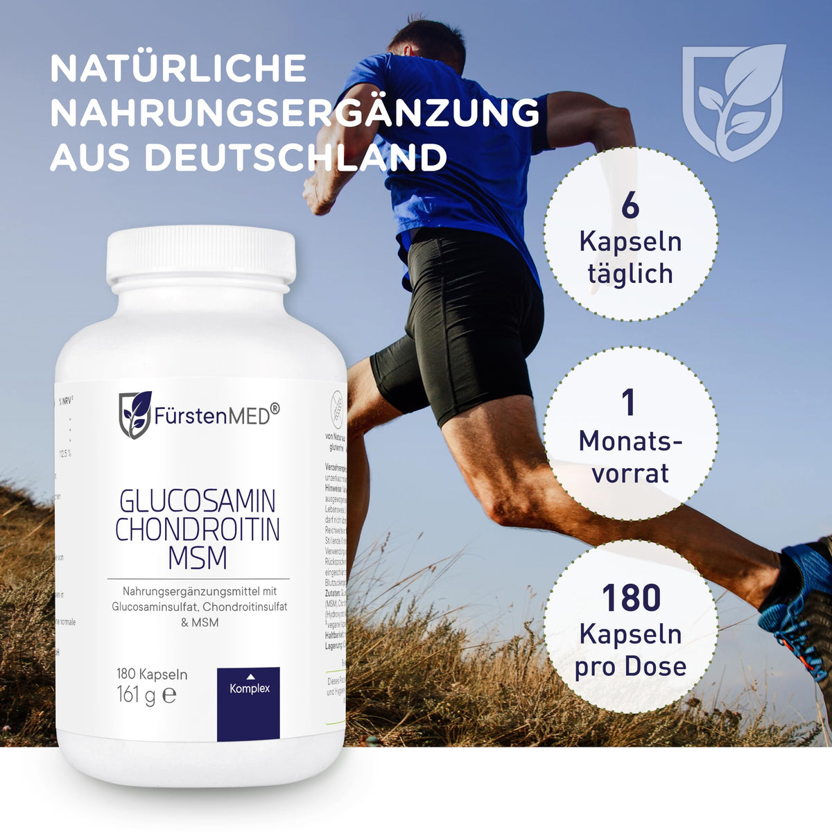 FürstenMED® Glucosamine + Chondroitin + MSM Capsules – High Dose Complex without Additives, from Germany