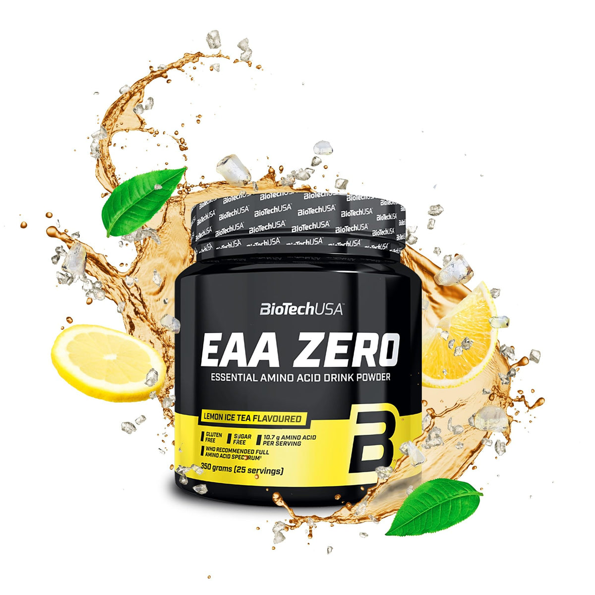 BioTechUSA EAA Zero, 9 Essential Amino Acids with L-Glutamine | Formulated according to WHO recommendation | Sugar and gluten free | Beverage powder | 350g Lemon Iced Tea