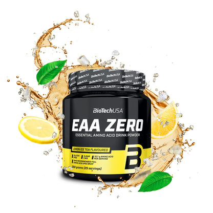 BioTechUSA EAA Zero, 9 Essential Amino Acids with L-Glutamine | Formulated according to WHO recommendation | Sugar and gluten free | Beverage powder | 350g Lemon Iced Tea
