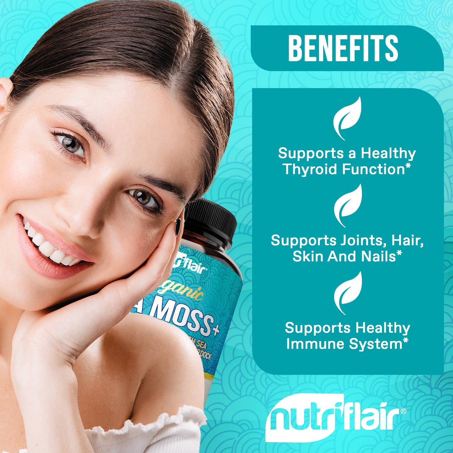 NutriFlair Organic Sea Moss 1600mg, 120 Capsules Plus Bladderwrack & Burdock - Prebiotic Super Food - Immune System & Digestive Health - Thyroid, Healthy Skin, Keto Detox, Gut NutriFlairBuy Supplements Australia
