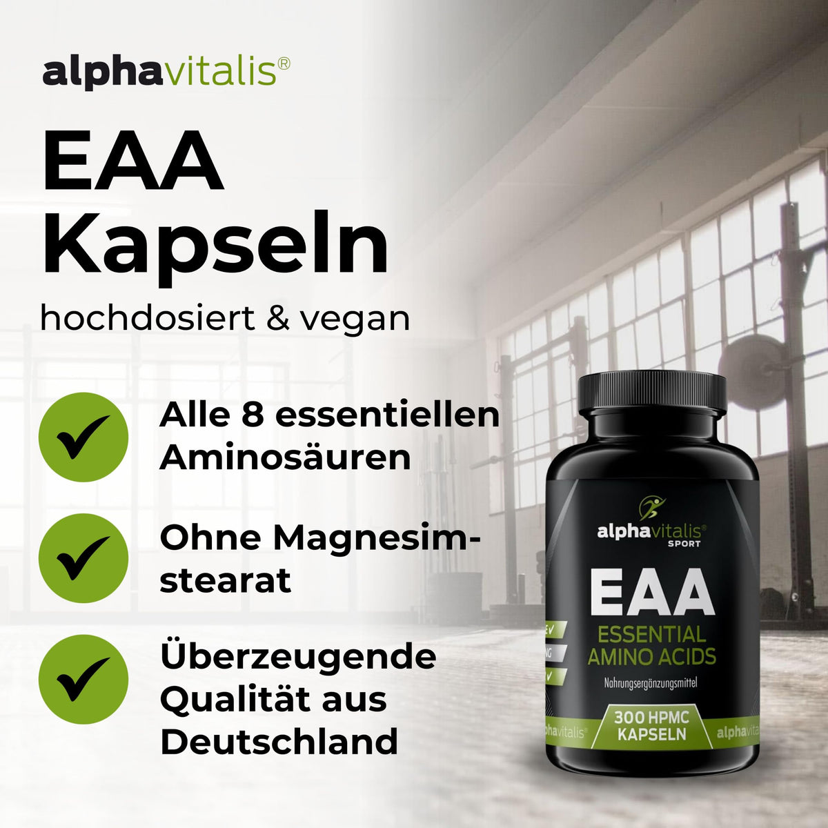 EAA Vegan Capsules - 8 Essential Amino Acids Including BCAA - Pack of 300 | MAP8 Multi Amino Pattern Code - optimally dosed, made from vegetable fermentation and without magnesium stearate
