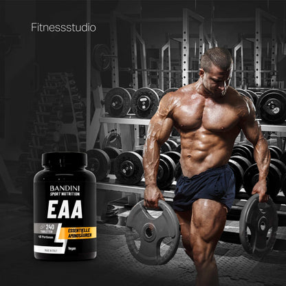 Bandini® EAA Tablets - 240 Pieces for 48 Days - 9 Essential Amino Acids | Before and after training, essential amino acids EAAs, high dose supplement, 100% vegan, no additives and sugar-free