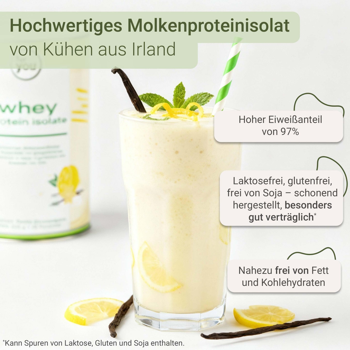 for you Whey Protein Isolate Vanilla Lemon Curd 600 g - 97% Protein, Whey Protein from Pasture Milk - Lactose Free, Soy Free - Creamy Protein Shake - Contains All Essential Amino Acids